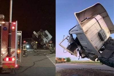 Impresionante choque entre dos camiones en el cruce de la RP 9 y la RN 91 