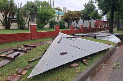 Techos volados y rboles cados tras un fuerte temporal en el departamento San Jernimo